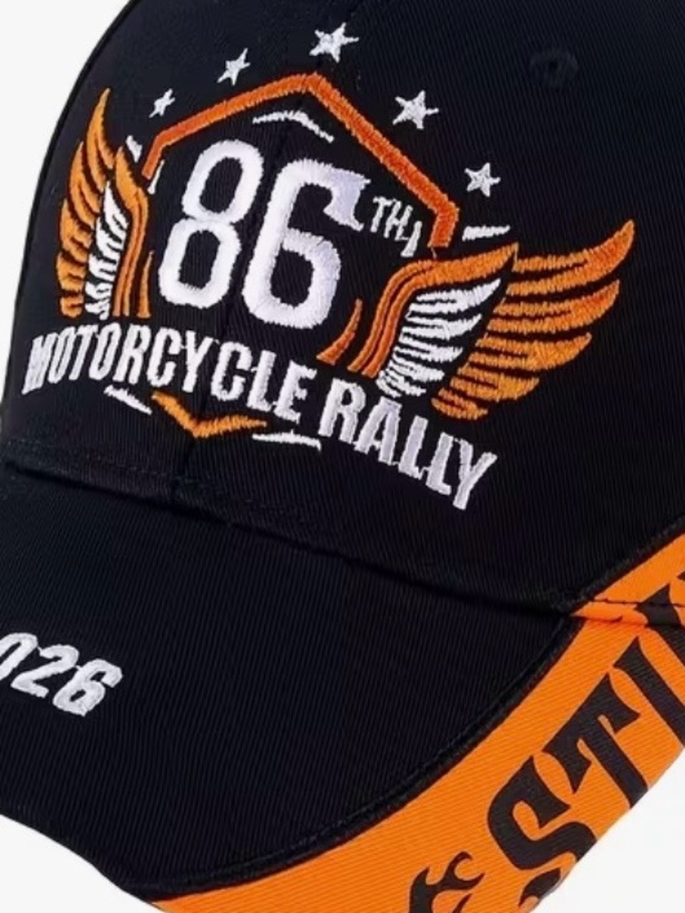 86th Sturgis Motorcycle Rally Embroidered Black and Orange Cap
